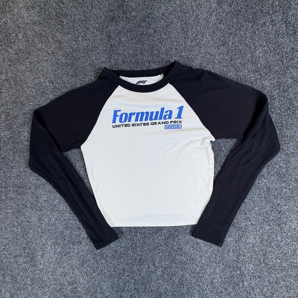 Pacsun Formula 1 US Grand Prix Crop Shirt Womens Small White Black Raglan Sleeve